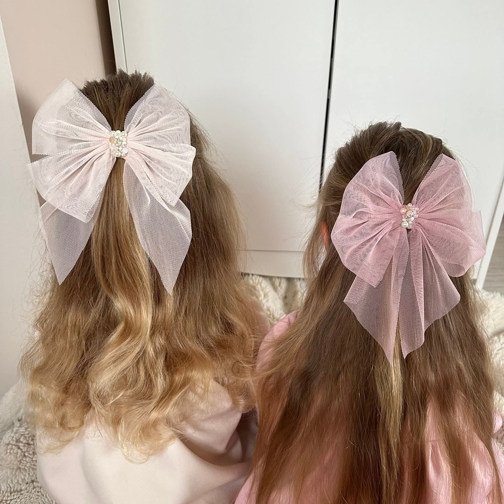 Handmade Charming Pink Tulle Bow Hair Clip - Picture 2 of 5
